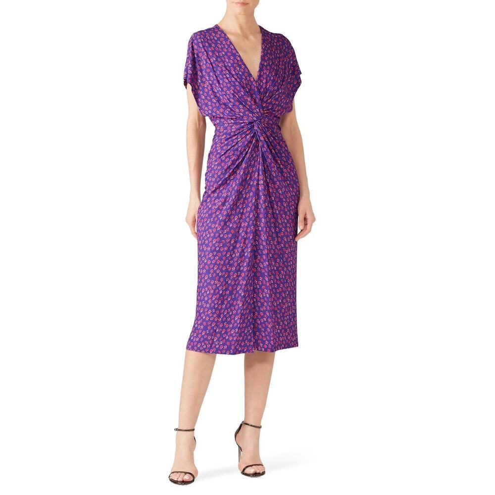 Prabal Gurung Women's Purple Printed Jackie Twist Front Midi Dress Size 10